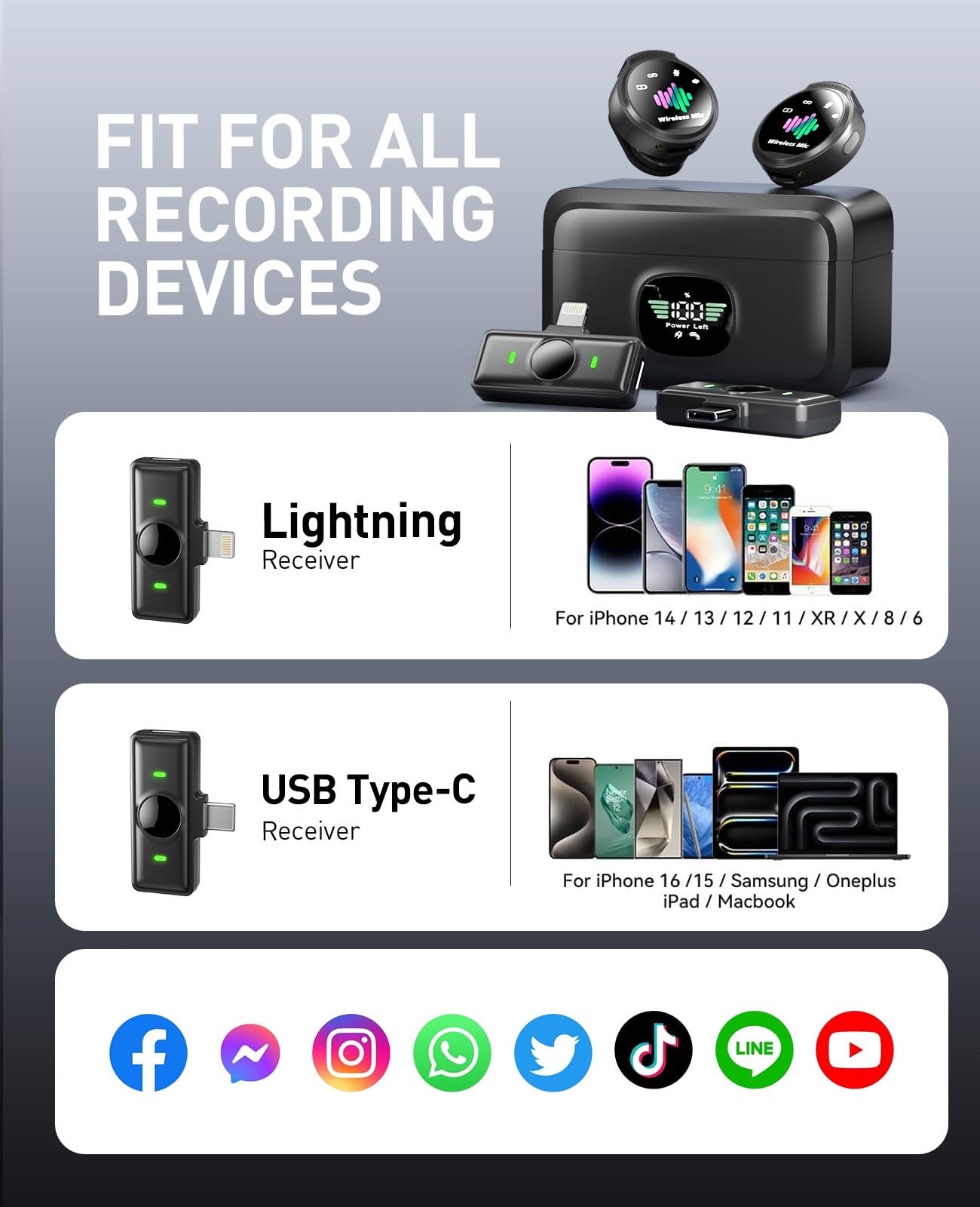 Micrófono inalámbrico de solapa Skdwakiz para iPhone y Android, mini micrófonos con estuche de carga: batería de 80 horas, micrófono de solapa con clip magnético para grabación de video 6