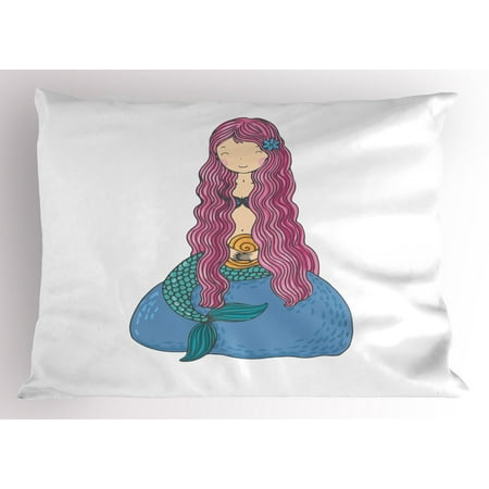 Mermaids Pillow Sham Mermaid Pillow Sham Sweet Mythological Girl with a Shell and Long Pink Hair Fantastic Sea Character, Decorative Standard Queen Size Printed Pillowcase, 30 X 20 Inches, Multicolor, by Ambesonne ()