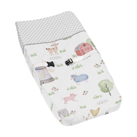 Sweet Jojo Designs Farm Animals Gray Green Grey Red Changing Pad Cover