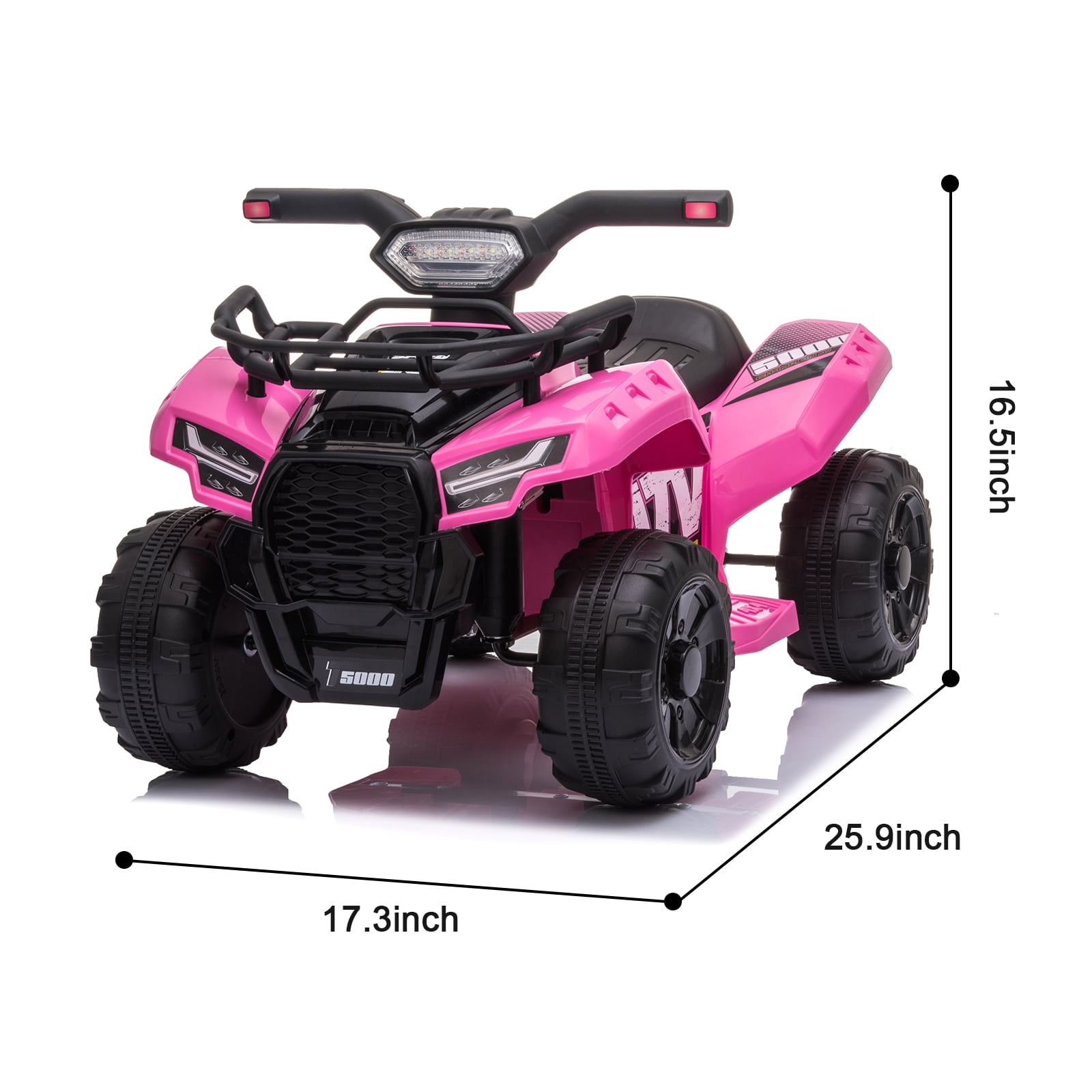Kids Ride on ATV 6V Battery Powered, 4 Wheeler Electric Vehicle with Horn, MP3, Headlight, Best Gift for 18-36 Months Boys Girls, Adjustable Volume USB Toy Car（Pink）
