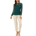 thumbnail image 3 of MODA NOVA Junior's Lace Floral Panel Long Sleeves Blouse Dark Green S, 3 of 6