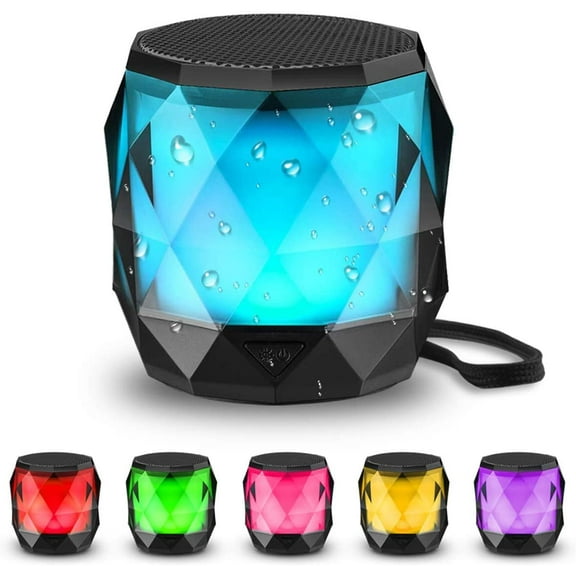Portable Bluetooth Speaker with Lights, Night Light Wireless Waterproof Speaker Magnetic, 7 Color LED Auto-Changing, Built-in microphone, TWS Stereo Pairing, Mini Speaker for Shower, Home, Outdoor
