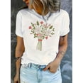 thumbnail image 1 of Camiseta De Mujer Ligera Y Suave VeranoWomen's Floral Bouquet Print T-Shirt, Casual Crew Neck Short Sleeve Top, Polyester 95% Spandex 5%, Medium Stretch Knit Fabric, All-Season Fashion Tee, Casual W, 1 of 6
