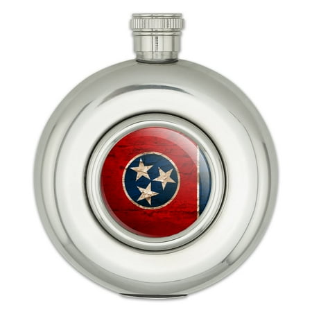 

Rustic Distressed Tennessee State Flag Round Stainless Steel 5oz Hip Drink Flask
