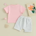 thumbnail image 3 of Bagilaanoe 2pcs Toddler Baby Girls Shorts Set Short Sleeve Letter Print T Shirt Tops + Shorts 6M 12M 18M 24M 3T Kids Casual Summer Clothes, 3 of 7