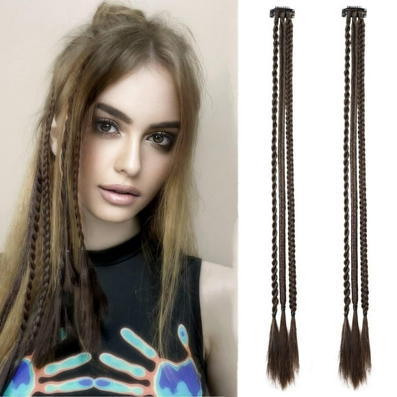 Braid Hair Extensions, 2 PCS Clip in Hair Extensions Baby Braids, 3 Braids on One Clip 6 Braids Total, 22" Long Natural Soft Synthetic Hairpieces for Women Girls Daily Wear (6 Color)