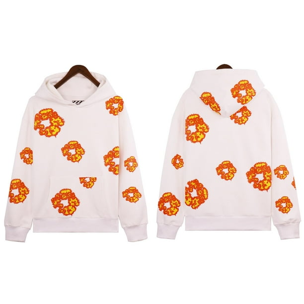 Tendencia de belleza DENIM TEARS línea principal traje con estampado de kapok High street Sudadera con capucha suelta pantalones de chándal casuales para hombres5646 blanco