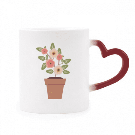 

Potted Flower Simple Heat Sensitive Mug Red Color Changing Stoneware Cup
