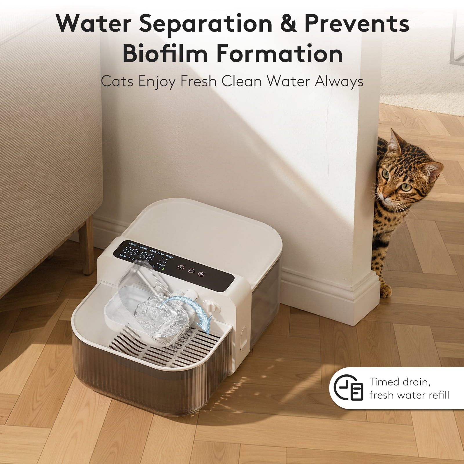 No-Filter Wireless Cat Water Fountain, 3.5L Stainless Steel Pet Fountain for Cats & Dogs – Wastewater Separation, Auto Refill, Ultra-Quiet 2000mAh Battery, Indoor Smart Water Dispenser