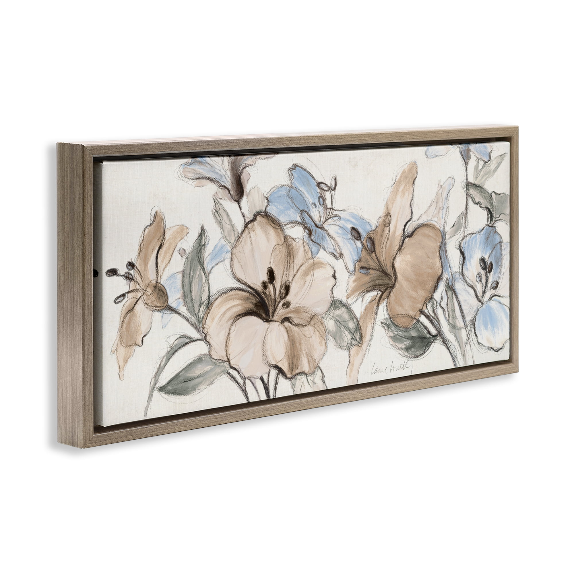 Stupell Industries Whispering Florals Neutral Brown Framed Floater Canvas Wall Art, design by Lanie Loreth