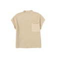 thumbnail image 2 of Women's Oatmeal Ribbed Knit Patch Pocket Short Sleeve Sweater - [ZhiHiMeRi] | (US 20-22)2XL,Oatmeal, 2 of 12