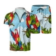 thumbnail image 4 of RATTOYY Casual Mens Two Piece Suits Parrot Printing Zip Drawstring Lapel Shirt Shorts Sets Male Casual Outfits Basic Cute Streetwear, 4 of 6