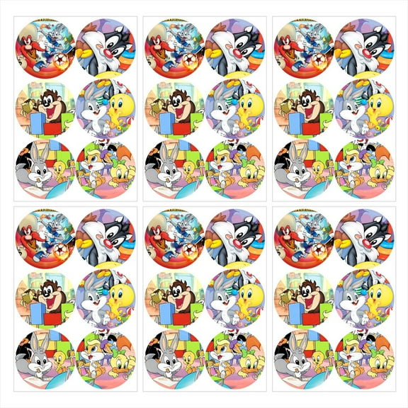 Baby Looney Tunes Stickers Labels Birthday Party Favors Thank You Themed Round Circle Baby Shower 60pcs