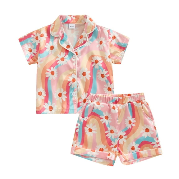 Bagilaanoe 2pcs Toddler Baby Girl Shorts Set Short Sleeve Daisy Print Shirt Tops Shorts 6M 12M 18M 24M 3T 4T Kids Casual Summer Clothes