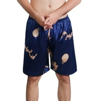 Defitshape Men's Satin Boxers Silk Shorts Summer Loungewear Elastic Waist Dragon Graphic Pattern Lightweight Bermuda Pj Sleeping Bottoms Lounge Sleep Short Pajama Pants Sleepwear Navy Dragon Small