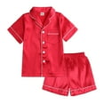thumbnail image 2 of 2 Piece Pajama Set for Boys and Girls, Solid Button Down Short Sleeve Toddler Outfits Comfort Girls Soft Pajamas,Red,10-11 Years, 2 of 4