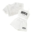 thumbnail image 2 of Girls Shorts Set Outfits Set Sleeveless Matching Sets Summer 3 Piece Set Loose Fit Top Shorts Combo For Outdoor Activities Comfortable Breathable Playwear Clothes Set White 160/14Y, 2 of 7