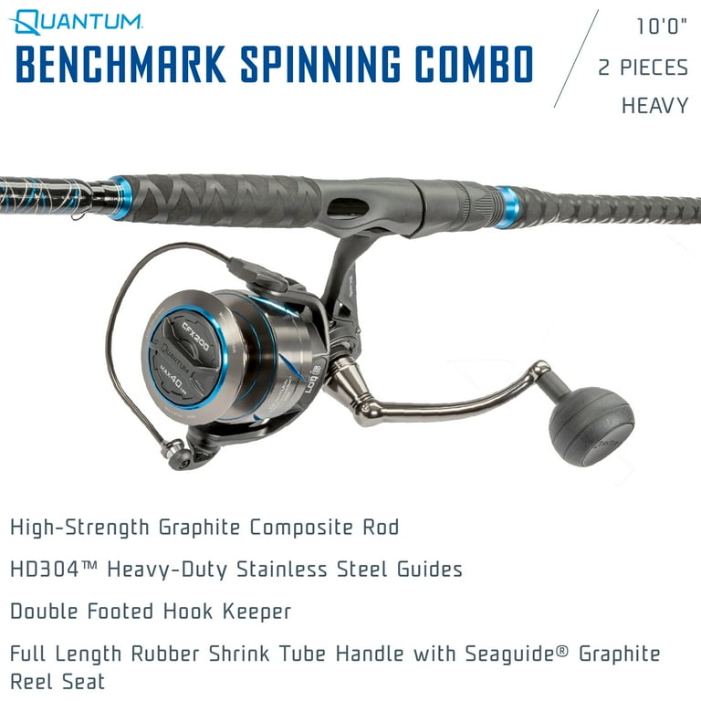 10ft spinning reel fishing rod Quantum Benchmark Spinning Reel and Fishing Rod Combo, 7-Foot, 1-Piece,  Medium-Light Power, Fast Action Rod, Graphite Composite Blank, Size 3000  Reel,
