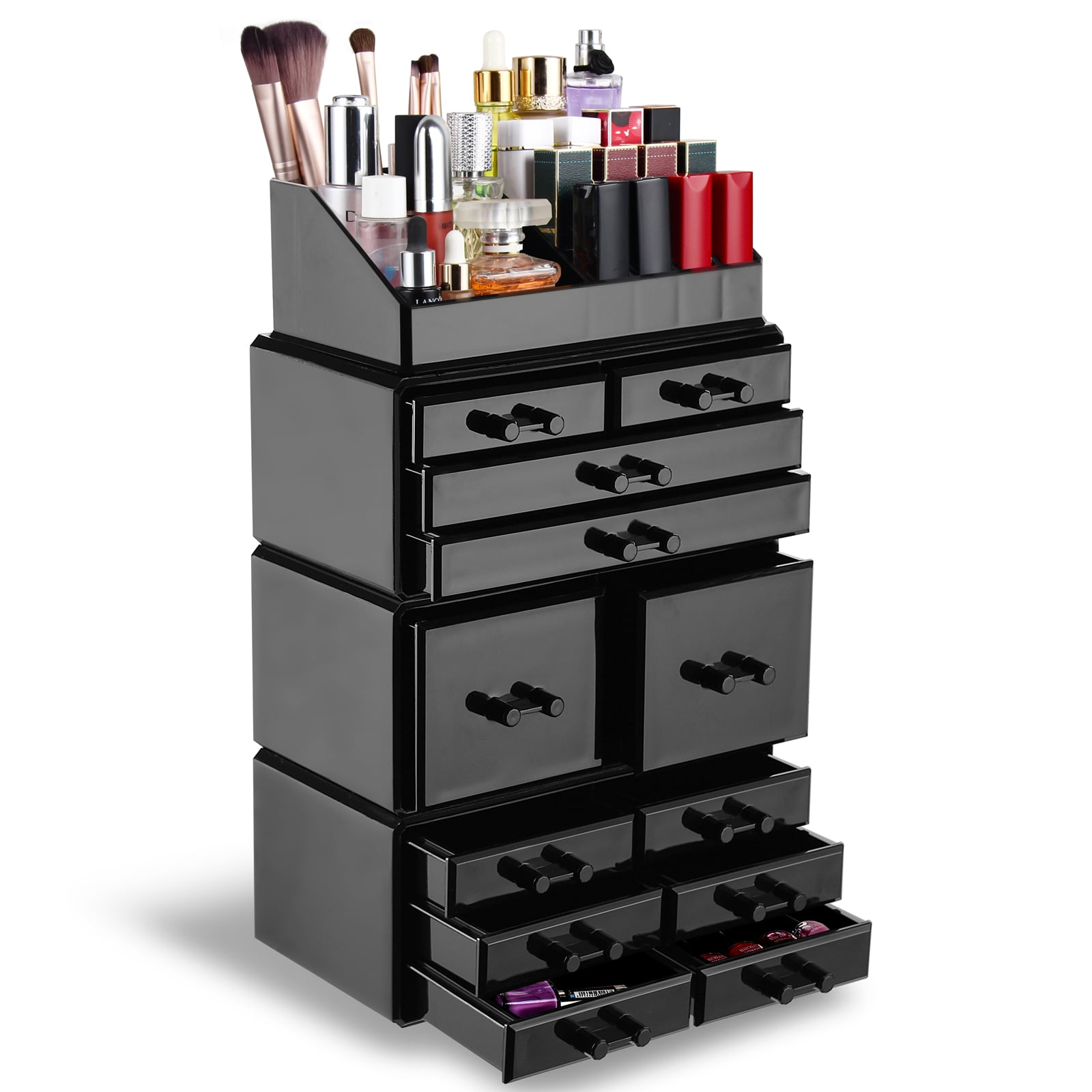Queenmail Readaeer 12 Drawers Makeup Organizer Acrylic Cosmetic Storage Jewelry Display Box, Black