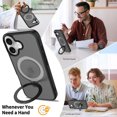 thumbnail image 3 of Asuwish Phone Case for iPhone 17 6.3 inch Tempered Glass Screen Protector Magnetic Folding Stand Frosted Translucent Rugged Shockproof Protective Cell Cover i Phone17 i17 17Case Women Men Black, 3 of 7