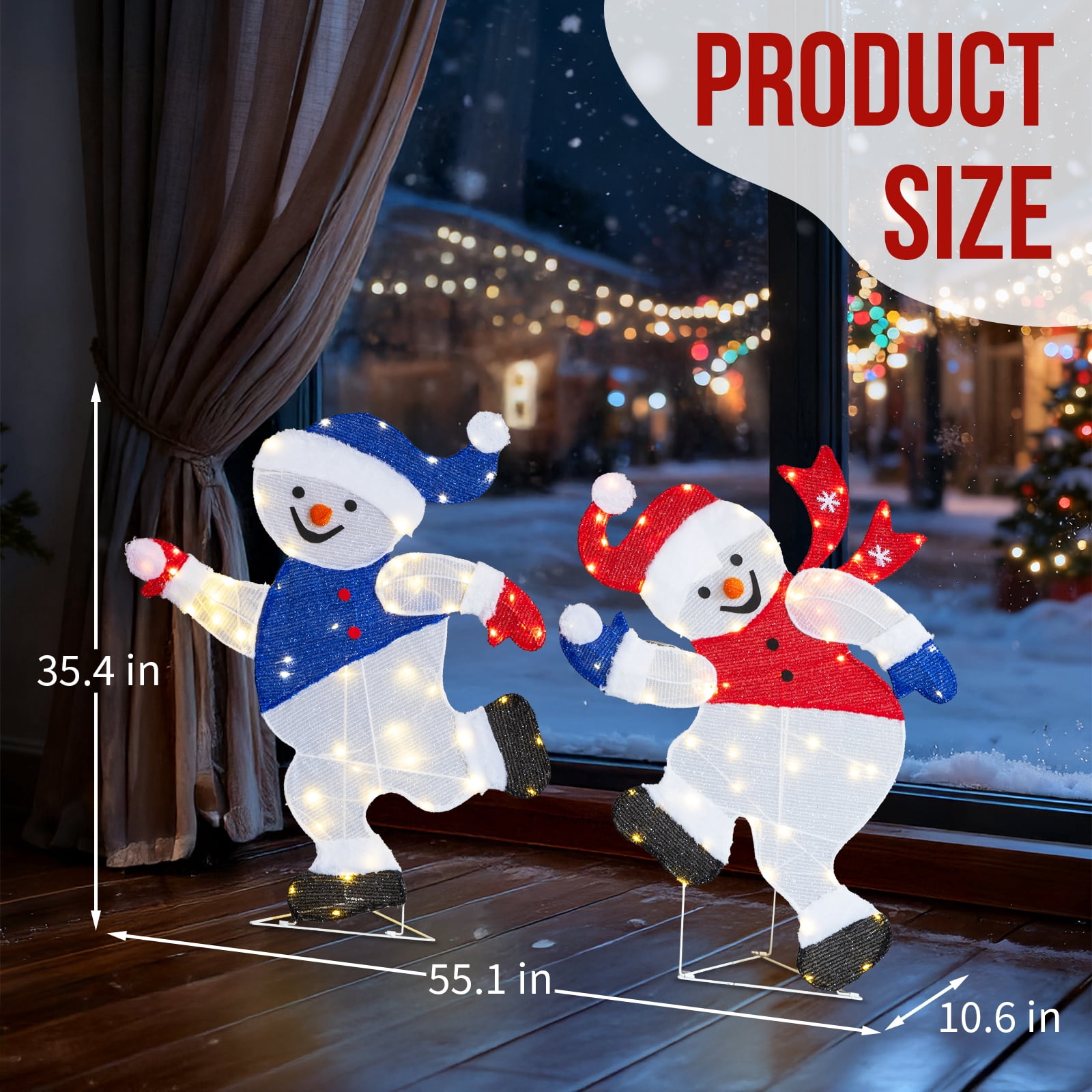 Astoutdoor Set of 2 Lighted Running Snowman Christmas Decorations, Pre-lit 2D Holiday Decor with 120 Warm White LED Lights for Indoor Outdoor Display