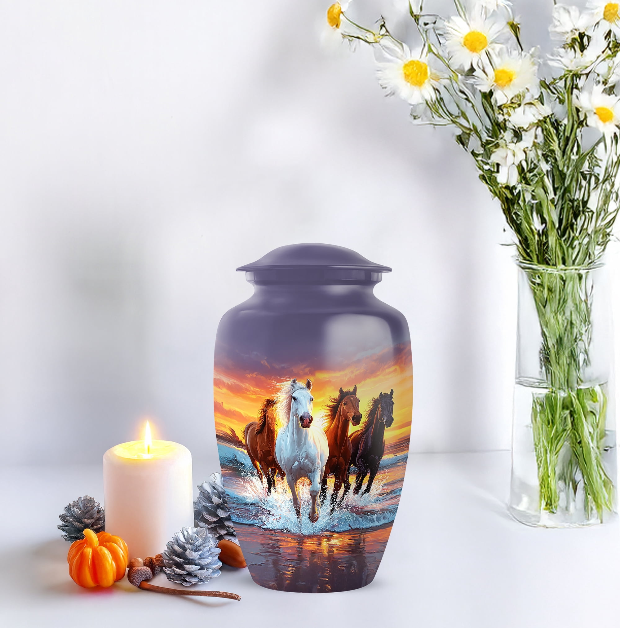 Horse Cremation Urn, Large Urns For Ashes Adult Male, Wild Horse Tribute Urns For Human Ash, Sunset Decorative Funeral Cremation Urn For Ashes, (Size, 10 Inch, 1 Pc)