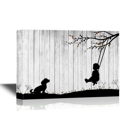 wall26 Black and White Canvas Wall Art - Childhood Memory on Wood Style Background | Me and My Best Friend - Gallery Wrap Modern Home Decor | Ready to Hang - 32x48