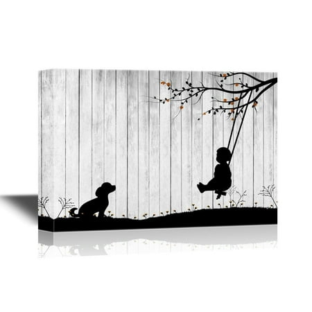 wall26 Black and White Canvas Wall Art - Childhood Memory on Wood Style Background | Me and My Best Friend - Gallery Wrap Modern Home Decor | Ready to Hang - 32x48 (Best Place To Order Gallery Wraps)