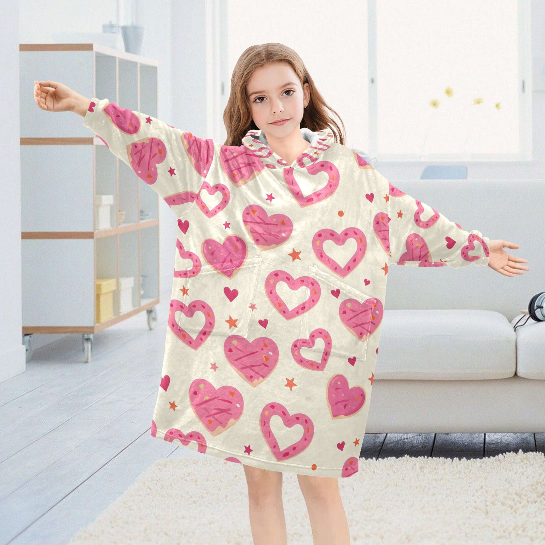 joogoo Blanket Hoodie Heart Donuts for Oversize Sweatshirt Boys Girls 3-14 YR L