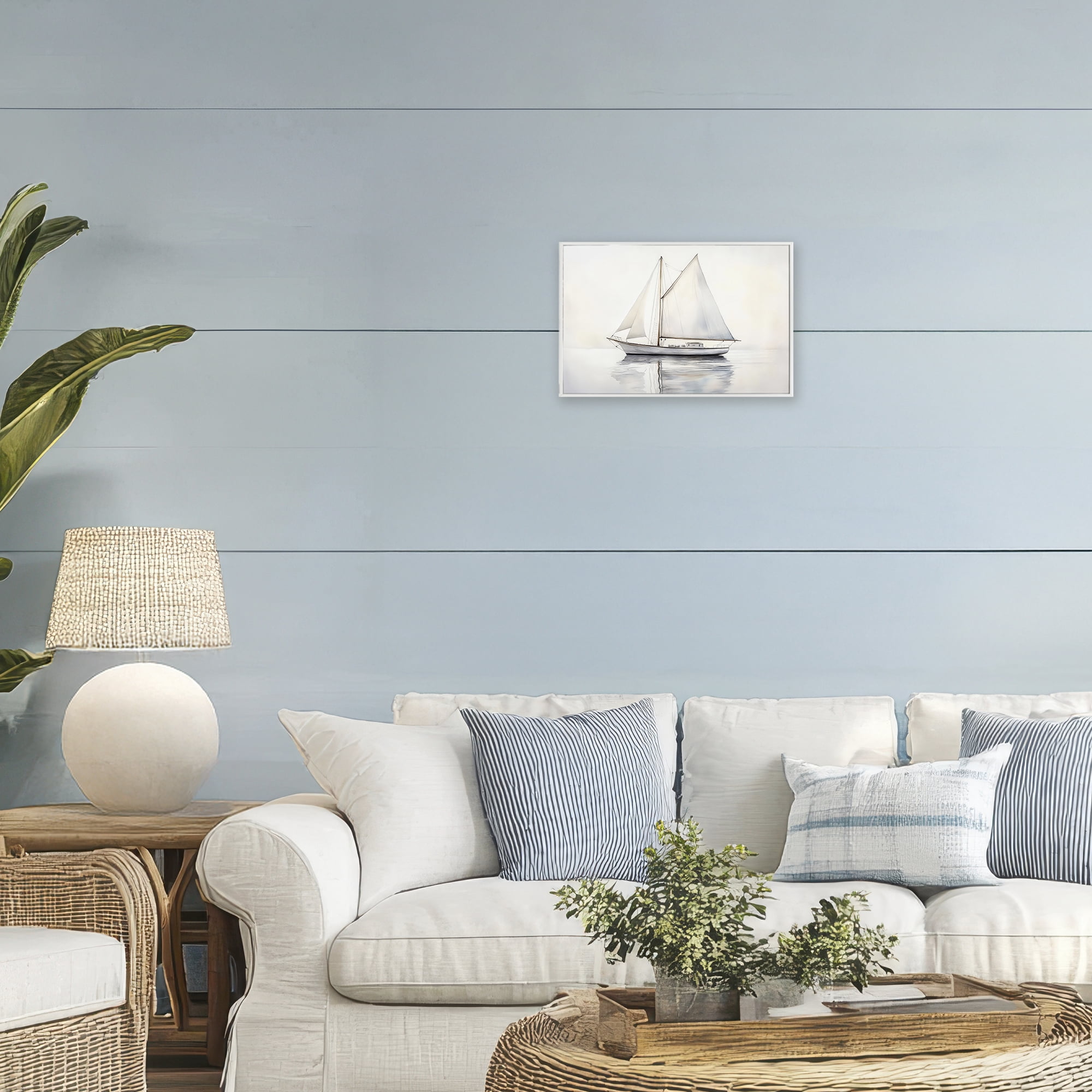 Stupell Industries Neutral Sailboat Reflection White Framed Giclee Art, design by Petal Prints Design