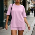 thumbnail image 5 of MLCDZ Women 2 Piece Lounge Set Summer Casual Short Sleeve Round Neck Oversized Shirts Biker Shorts Matching Airport Travel Outfit Clothes, 5 of 9