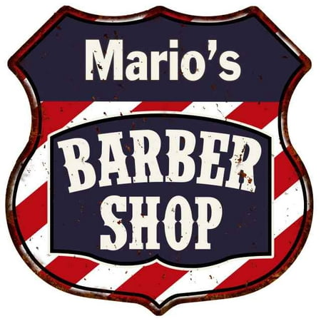 Mario's Barber Shop Personalized Shield Metal Sign Hair Gift