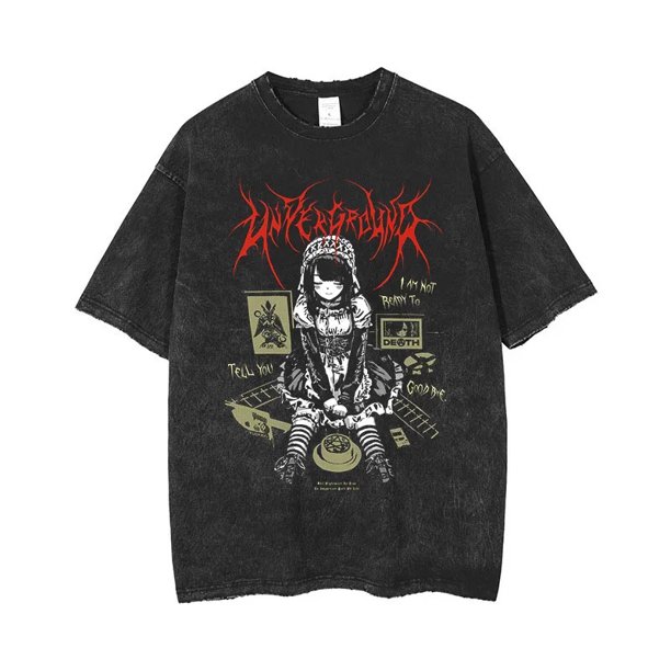 Camiseta con estampado gótico para hombre, ropa de calle de Hip Hop, Punk, Vintage, lavada, de gran tamaño, de verano