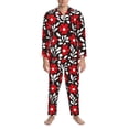 thumbnail image 3 of Naloa Red Floral Men’s Pajamas Set - Long Sleeve Button Down Sleep Shirt and Pajama Bottoms Sleepwear Set-Medium, 3 of 7