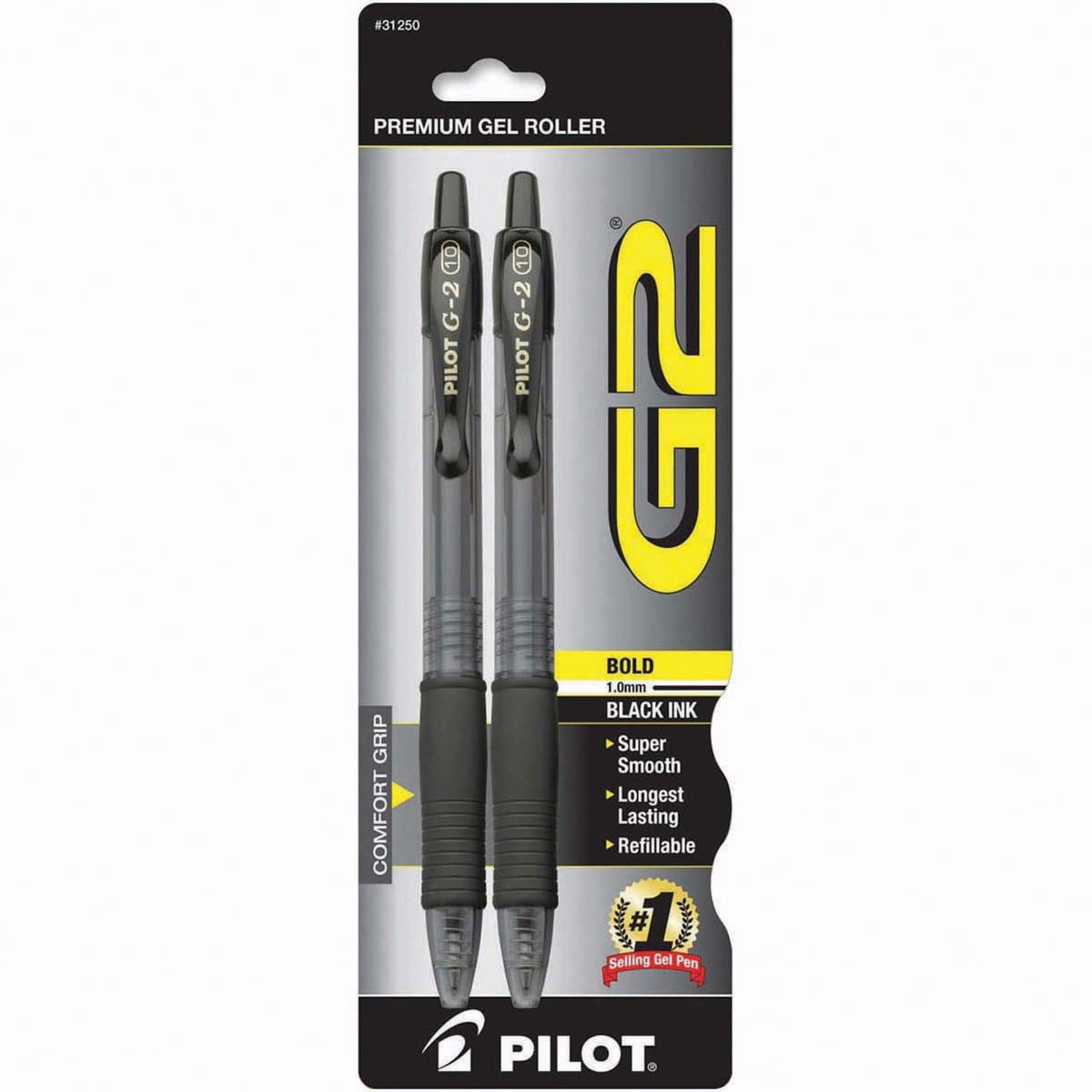 Bold Point Black Ink PILOT G2 Premium Refillable & Retractable Rolling Ball Gel Pens 