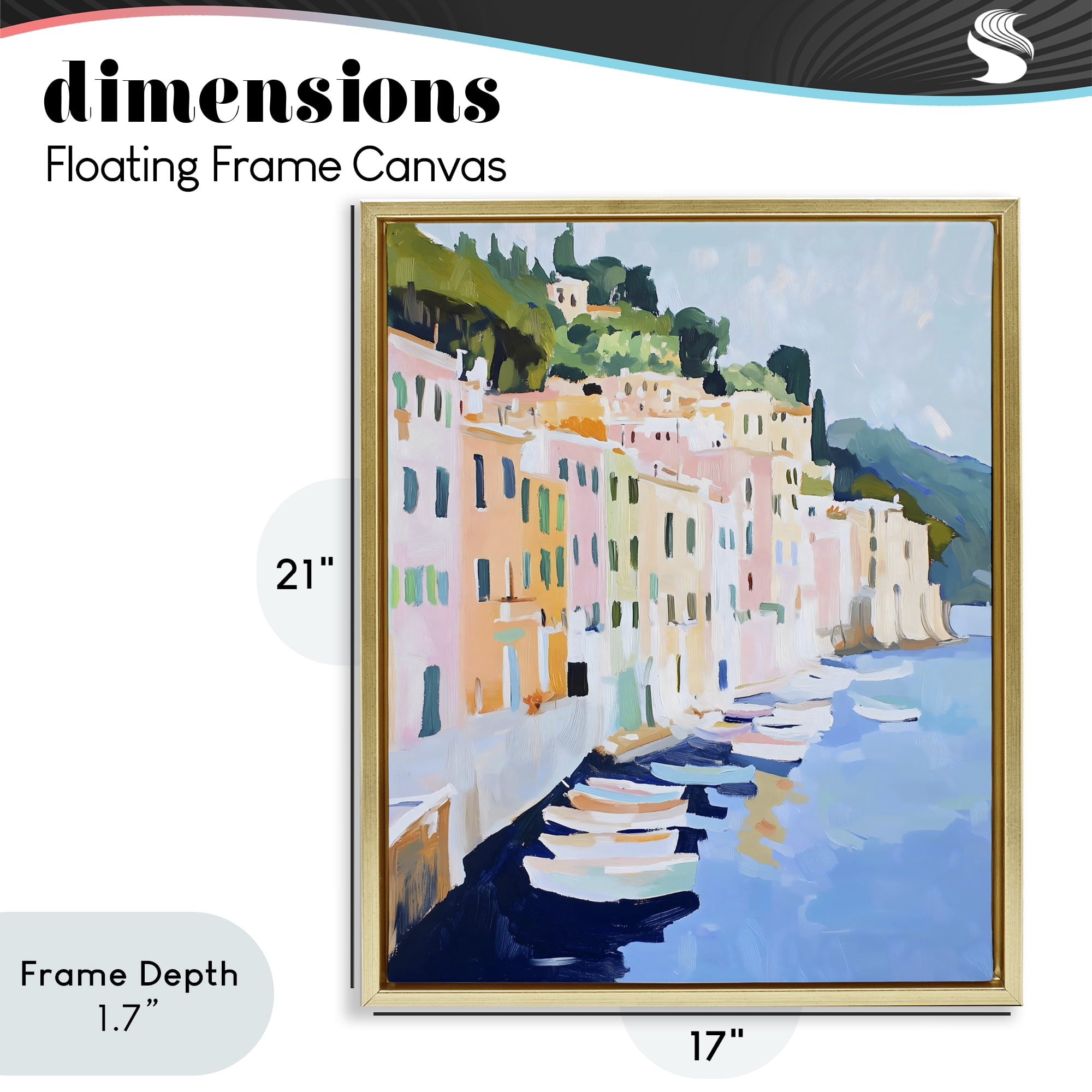 Stupell Industries Portofino Harbor View Gold Framed Floater Canvas Wall Art, design by The Prints Vibe