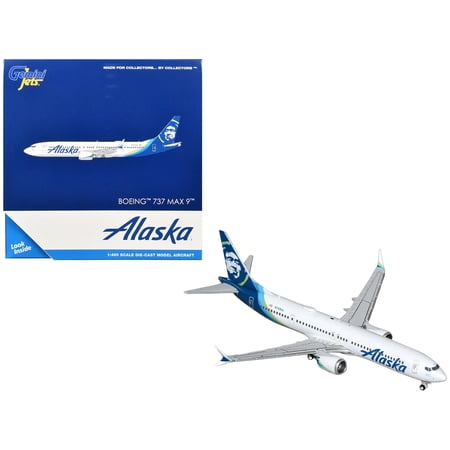 Boeing 737 MAX 9 Commercial Aircraft "Alaska Airlines" (N708AL) White with Blue Tail Graphics 1/400 Diecast Model by GeminiJets