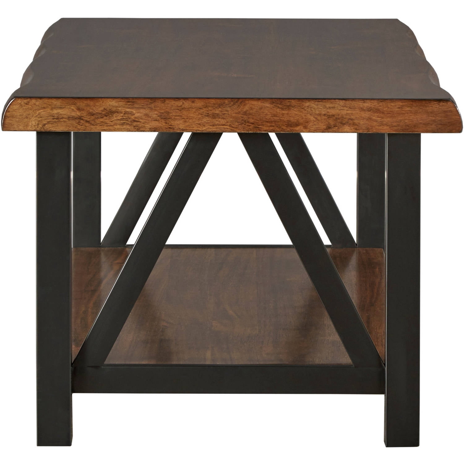 Weston Home Metal Base Coffee Table With Natural Edge Table Top and Lower Shelf