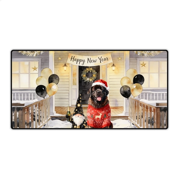 Happy New Year 2026 Newfoundland Santa Gnome Holiday Party Snow Desk Mat Full Keyboard Mouse Pad Newfie Dog Lover Gifts Large Mousepad - 13019