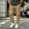 thumbnail image 2 of MXALUOB Men's Cargo Joggers Elastic Waist Drawstring Utility Winter Pants Solid Color Cinch Bottom Casual Trousers with Multi Pockets, 2 of 6