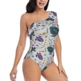 thumbnail image 3 of Rateoe Turtle Pattern Women One Piece Swimsuits Tummy Control One Shoulder Bathing Suits Ruffle Swimwear-Medium, 3 of 6
