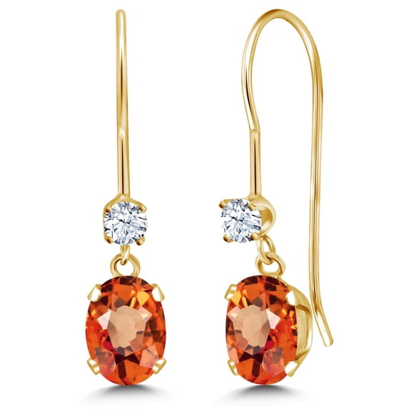 Gem Stone King 14K Yellow Gold Orange Sapphire French Wire Dangle Earrings for Women (1.20 Cttw, Gemstone September Birthstone, Oval 6X4MM and Round 2.5MM)