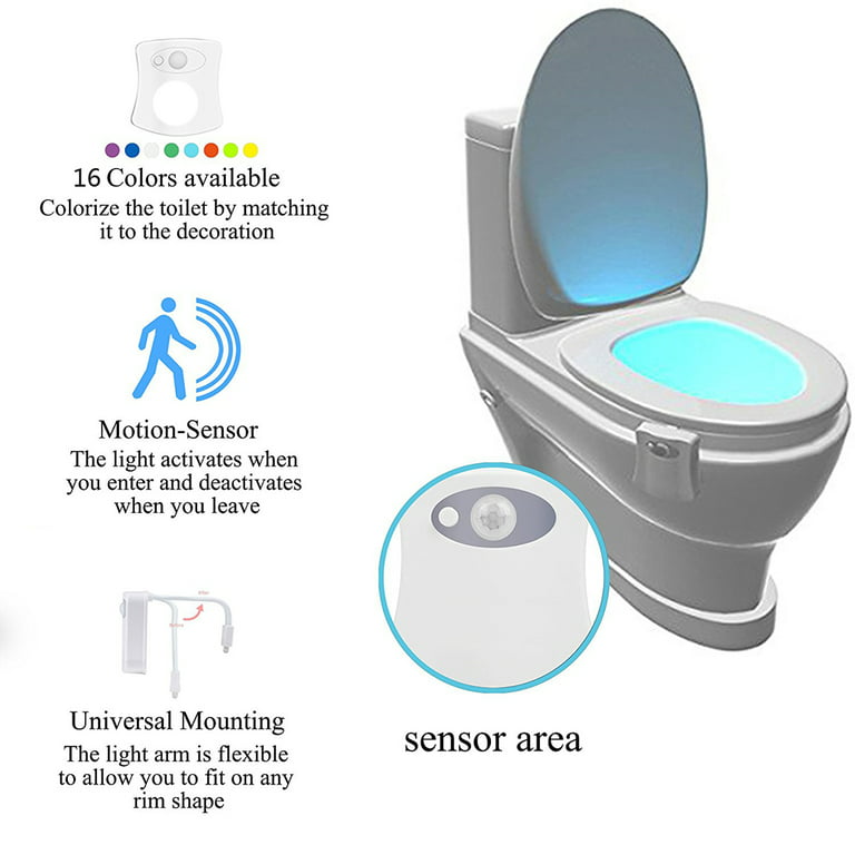 Essentials 16-Color Toilet Night Light - Motion Activated Detection Bathroom Bowl Lights - Funny Birthday Gifts Idea for Dad, Mom, Men, Wom