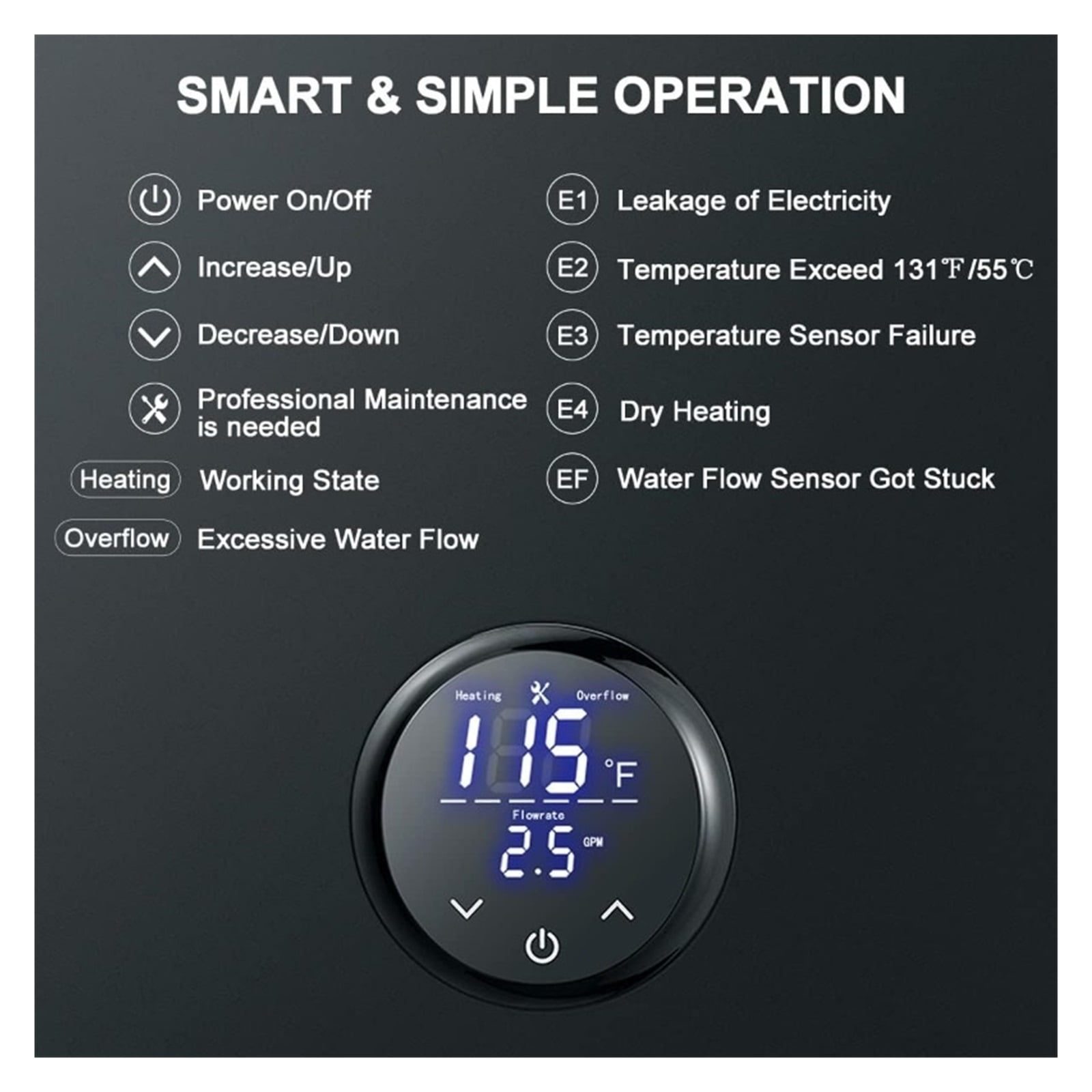 Electric Tankless Hot Water Heater,18kW On Demand Instant Water Heater , Self-Modulation Point Of Use Hot Water Heater ,Safety Protections