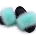 thumbnail image 2 of Pantuflas de pelo de zorro sintético, pantuflas de pelo de piel europea y americana, sandalias y pantuflas para el hogar para mujer, prendas exteriores de EVA, 2 of 6