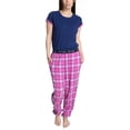 thumbnail image 2 of Hanes Women's Soft Retro Short Sleeve Top and Jogger Sleep and Lounge Set, Navy/Windowpane, Medium, 2 of 4