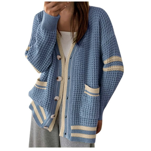 WIZUTIZ Fall Sweaters Women Cardigan Fleece Sweatshirt with Pocket Oversized Tops Women's Button down Knit Sweater Womens New Trendy Long Sleeve Coat Ladies Casu