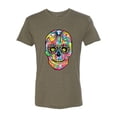 thumbnail image 2 of Wild Bobby Dean Russo Colorful Sugar Skull Streetwear Men Premium Tri Blend Tee, Military Green, X-Large, 2 of 5