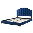 thumbnail image 3 of Platform Bed Frame, Queen Size, Velvet, Blue Navy, Modern Contemporary Urban Design, Bedroom Master Guest Suite, 3 of 10