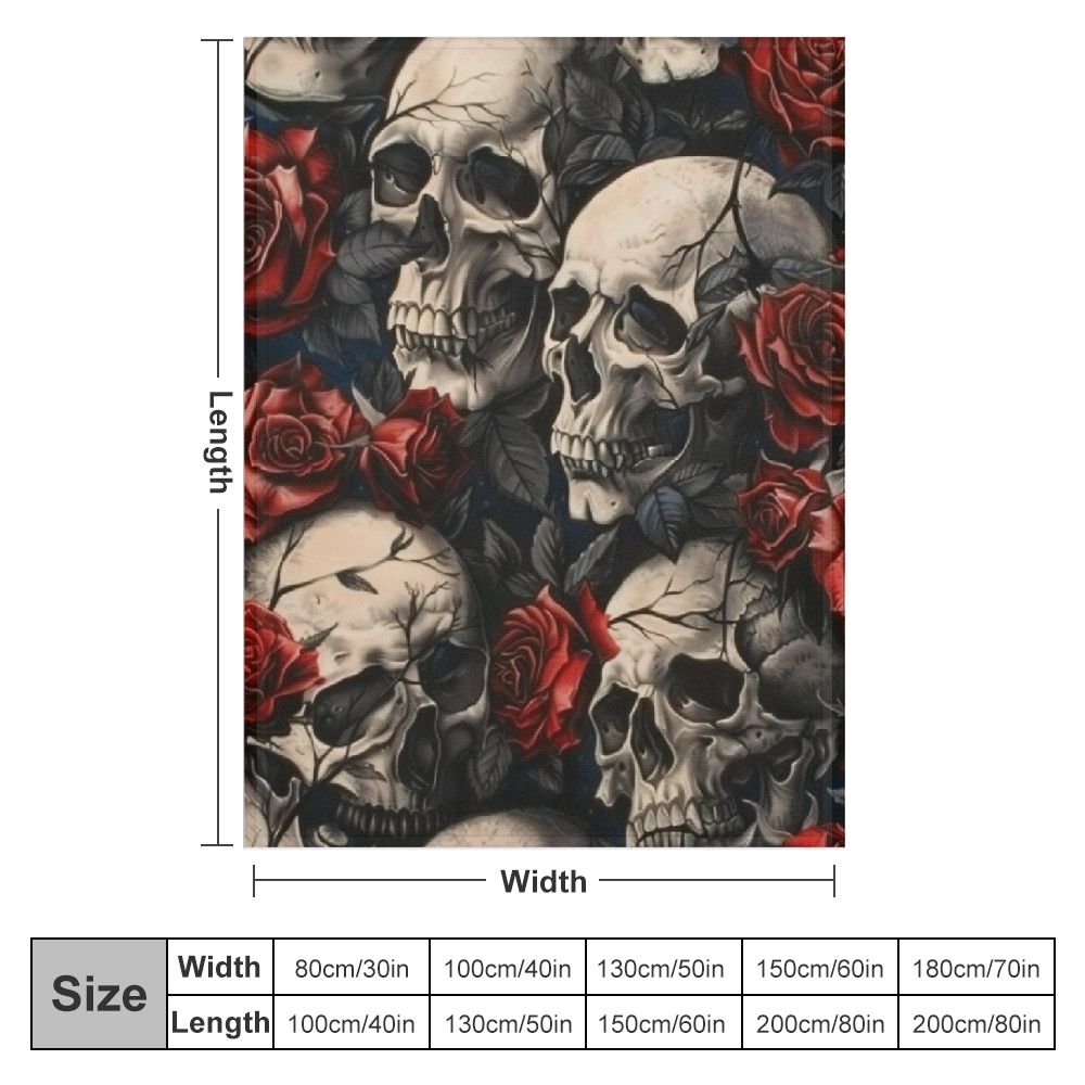 Shiartex  Horror Skull Blanket Gifts for Kids Adults Soft Warm Lightweight Cozy Red Rose White and Black Skulls Throw Blankets for Bed Living Room Sofa Couch Birthday Goth Decor White